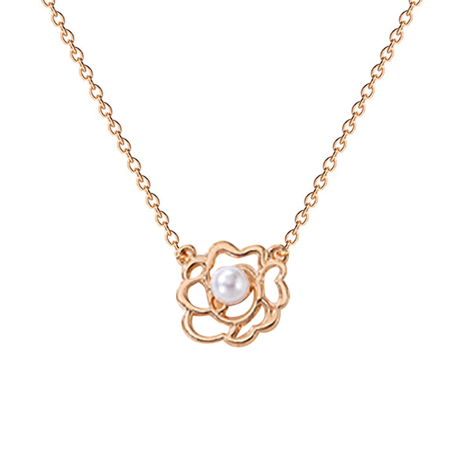 keusn rose flower pearl single layer necklace for women pendant