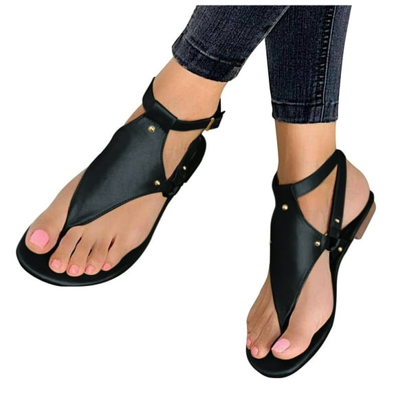 keusn thong ankle strap sandals sling-back sandals for women flat open toe sandals womenâs beach women's sandals black size 9