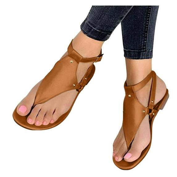 keusn thong ankle strap sandals sling-back sandals for women flat open toe sandals womenâs beach women's sandals brown size 7