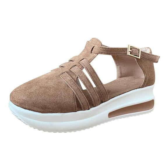 keusn women closed toe espadrilles thick heel wedge sandals slip on hollow platform buckle ankle strap sandals women's sandals beige size 6.5