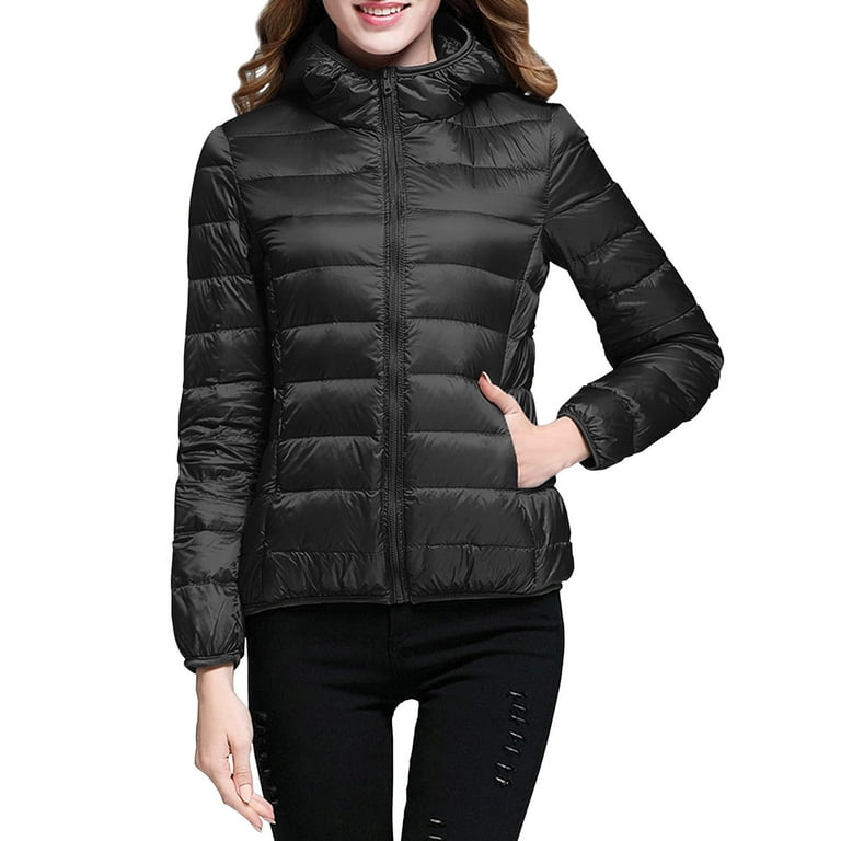 Short black down jacket with hood