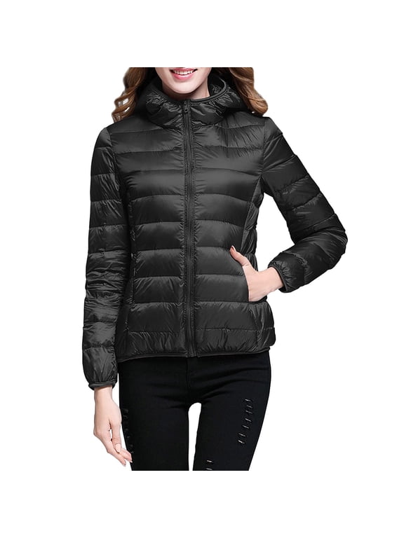 women's packable down jacket lightweight puffer jacket hooded winter coat black xl