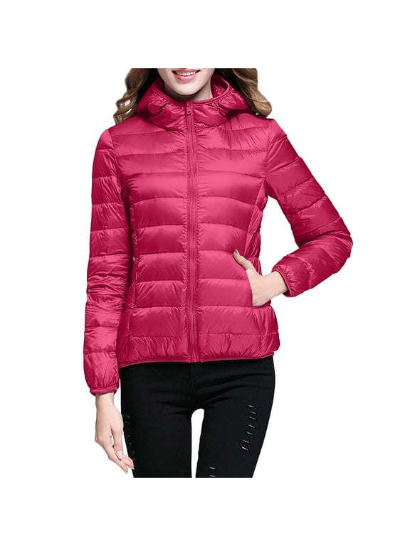 women's packable down jacket lightweight puffer jacket hooded winter coat hot pink xl