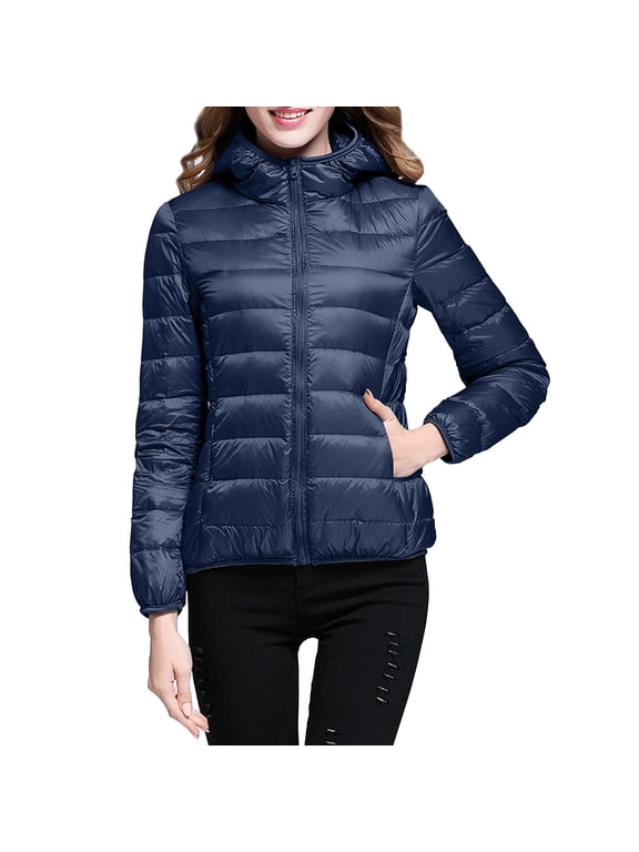 women's packable down jacket lightweight puffer jacket hooded winter coat navy m