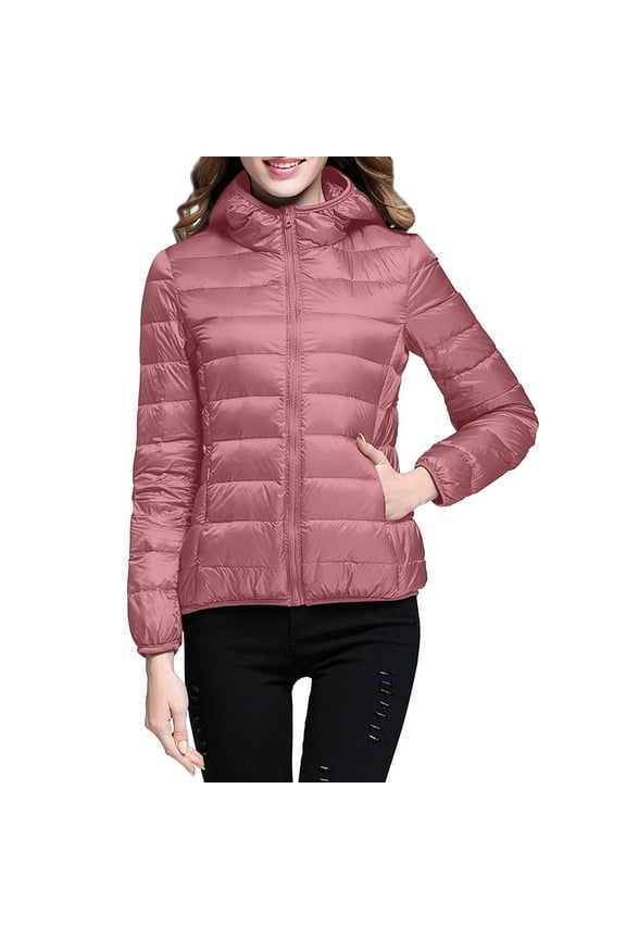 women's packable down jacket lightweight puffer jacket hooded winter coat pink s