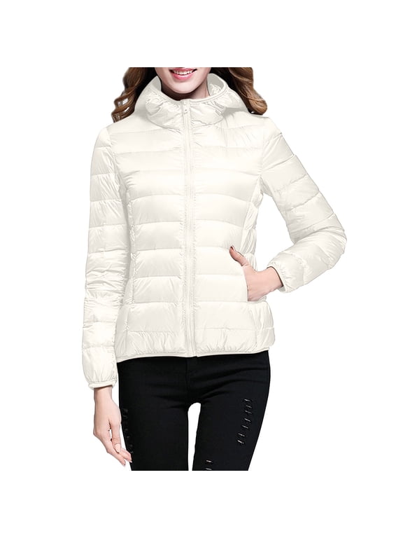 women's packable down jacket lightweight puffer jacket hooded winter coat white xl
