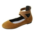 thumbnail image 1 of keusn womens ballet flats elastic crisscross ankle strap mary jane slip on shoes low wedge shoes round toe shoes brown size 7, 1 of 5