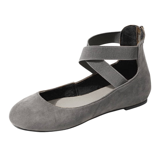 keusn womens ballet flats elastic crisscross ankle strap mary jane slip on shoes low wedge shoes round toe shoes grey size 10