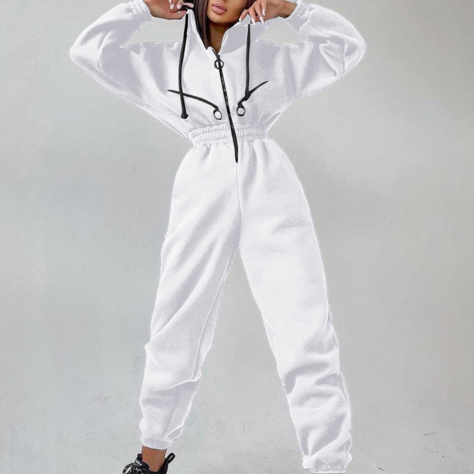  Women Hooded Jumpsuit Track Suit Casual One Piece Full Zipper  Hoodie Sweatshirts Set Winter Rompers Sweatsuit : Clothing, Shoes & Jewelry