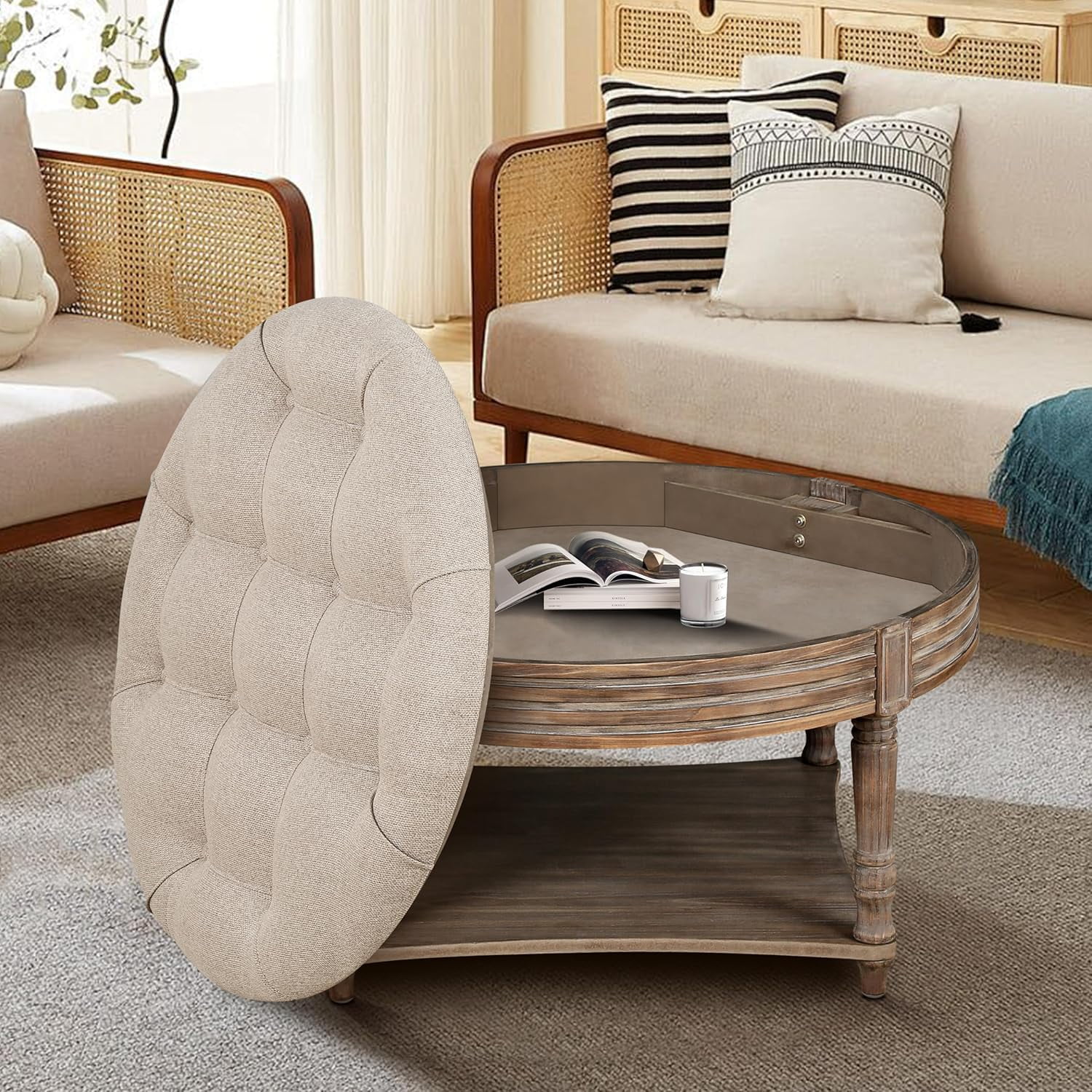 kevinplus 31.49'' Round Coffee Table with Storage Space, 2-Tier Modern ...