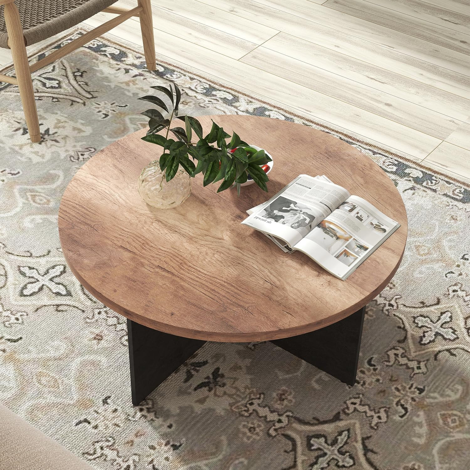 kevinplus 35'' Round Coffee Table Farmhouse Circle Coffee Table for