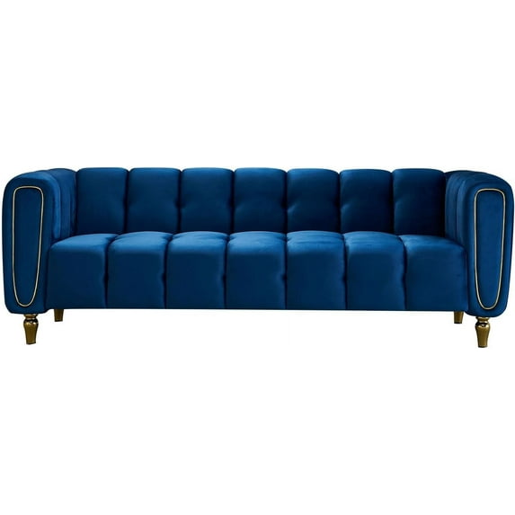 kevinplus 83'' Velvet Chesterfield Sofa Cloud Couch for Living Room, Modern Luxury 3-Seat Upholstered Tufted Sofa Couch for Apartment Bedroom Dorm Office, Strong Metal Legs, Blue