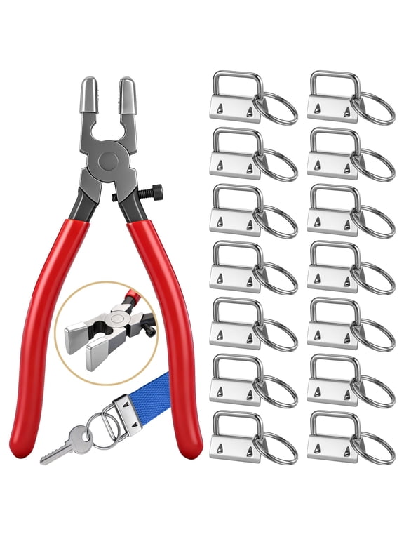 61 Pcs Keychain Hardware Set with Key Fob Pliers Tool, Includes 60 Metal Key Fob Clips with Attached Key Rings, Heavy Duty Wristlet Making Supplies for Wristlet, Lanyard, Chain