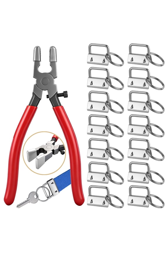 61 Pcs Keychain Hardware Set with Key Fob Pliers Tool, Includes 60 Metal Key Fob Clips with Attached Key Rings, Heavy Duty Wristlet Making Supplies for Wristlet, Lanyard, Chain