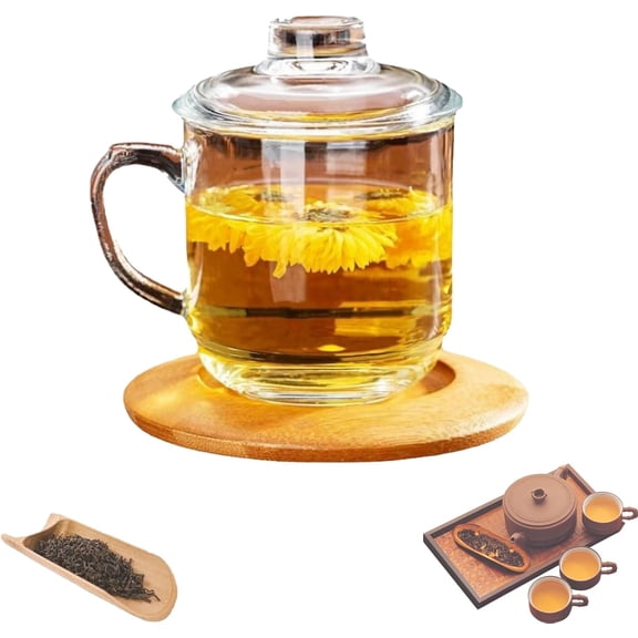 keyasia Handmade Natural Quartz Crystal Transparent Tea Cup, Clear Large Tea Glasses with Handle, Glass Coffee Cups With Lids, for Tea/Milk/Women/Men/Office/Home/Gift (1pcs)