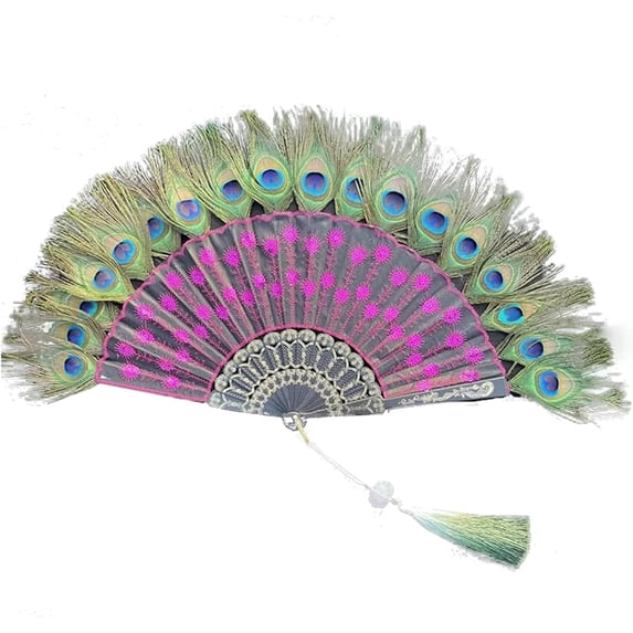 keyasia Manual Fan Peacock Feather Hand Fan, Japanese Folding Fan for Dancing Performance, Embroidery Chinese Fan for Women Gifts Wall Decoration Elegant