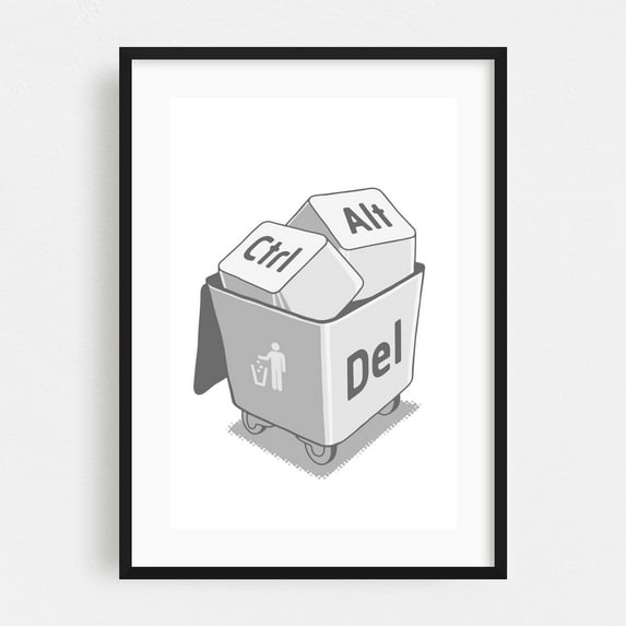 keyboard - Illustration Humor Black and White Quote Modern Art Pop Art Typography Black Framed Wall Art Print 5 x 7 inches