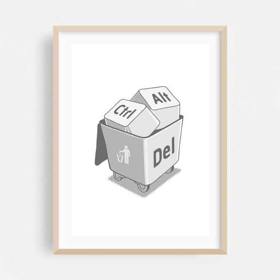 keyboard - Illustration Humor Black and White Quote Modern Art Pop Art Typography Oak Framed Wall Art Print 30 x 40 inches