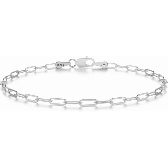 925 Sterling Silver Paperclip Chain Bracelet 3mm, 7.5 Inch Silver Bracelet for Women and Men, Sterling Silver Chain Bracelet
