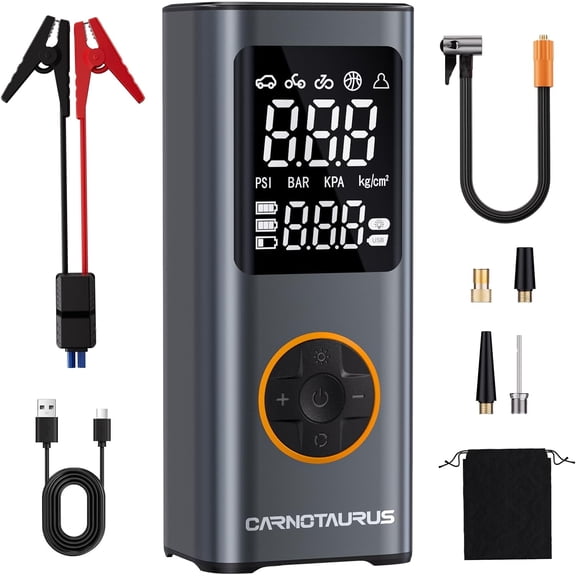 CARNOTAURUS Smart Car Jump Starter with Air Compressor, 1500mAh4 Battery, 15 Emergency Vehicle Starts 150PSI Tire Inflator, LED Light/SOS, Power Bank for Truck, SUV, Motorcycle (14.8V 6000mAh)