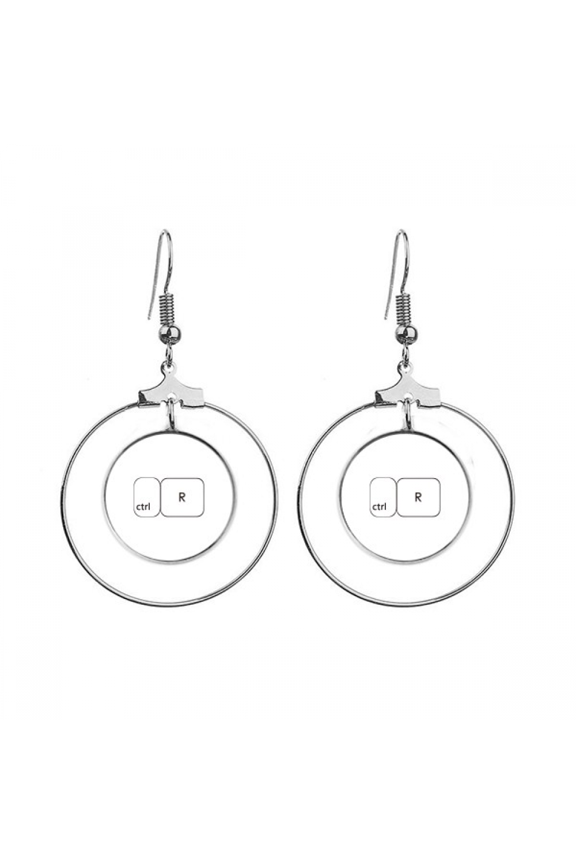 keyboard symbol ctrl r art deco fashion earrings dangle hoop jewelry drop circle