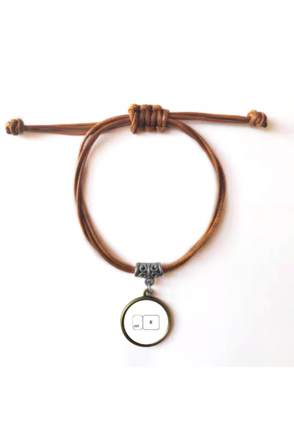 keyboard symbol ctrl r bracelet leather hide wristband brown jewelry