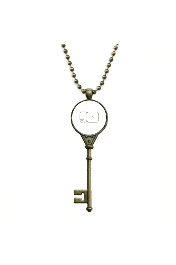 keyboard symbol ctrl s art deco fashion key necklace pendant tray embellished chain
