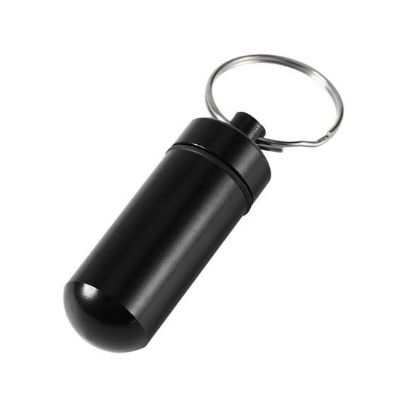 keychain pill box, portable travel pill box, small pill box waterproof keychain pill holder, pill container metal box with key ring for outdoor camping trip black