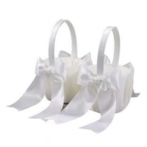 2Pack White Flower Girl Basket Wedding Basket for Flower Girls Cute Satin Flower Girl Basket