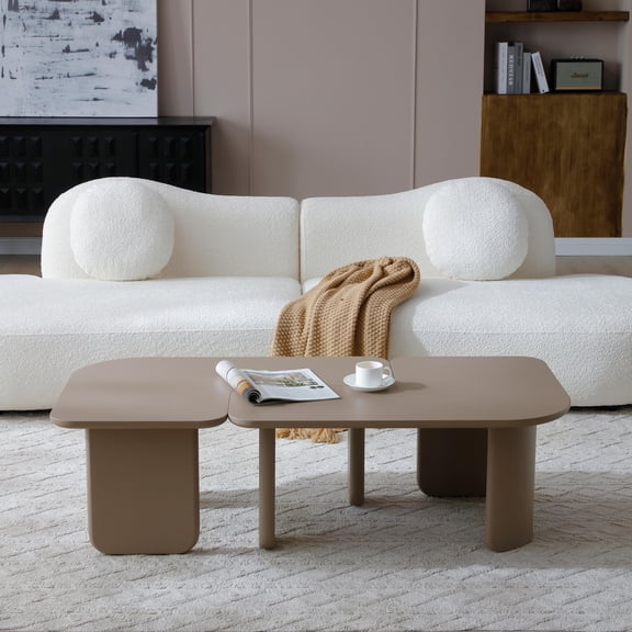 khaki modular coffee table set for small space living room, 2 piece free-combination farmhouse tables with multi-layer paint