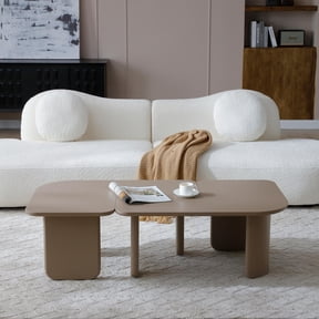 khaki modular coffee table set for small space living room, 2 piece free-combination farmhouse tables with multi-layer paint