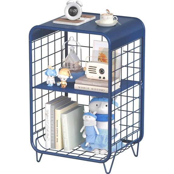 Cute Nightstand,Metal Side Table,3-Tier Modern End Table with Storage Shelf, Unique Side Tables, Cute Coffee Table for Living Room, Small Table for Bedroom,Navy Blue