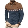 thumbnail image 1 of khonts Clearance,Men's Color Blocking Quarter Zip Graphic Printed Polo Shirts Oversized Long Sleeve Casual Tops Loose Fit Trendy V-Neck T Shirts with Pocket Navy XL, 1 of 5