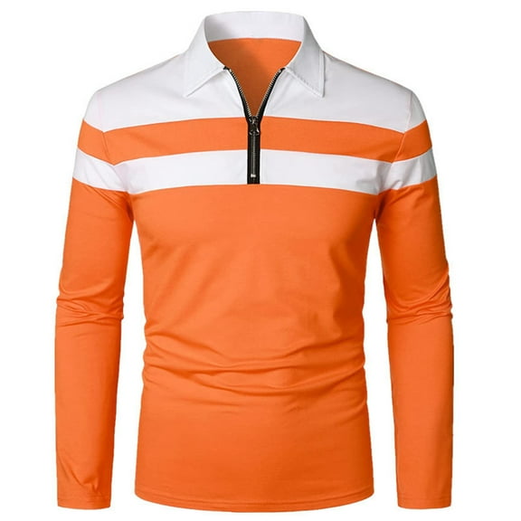 khonts Clearance,Men's Quarter Zip Color Blocking Oversized Polo Shirts Loose Fit Long Sleeve Fall Tops Casual Stylish V-Neck T Shirts Orange XXL