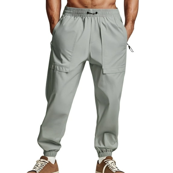 khonts Clearance,Men's Solid Color Elastic Waist Drawstring Casual Pants Loose Fit Outdoor Dry Fit Trousers Workout Lightweight Walking Joggers with Multiple Pockets GY1 XXXXXL