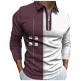 thumbnail image 1 of khonts Clearance,Men's Stripped Graphic Printed Splicing Quarter Zip Polo Shirts Long Sleeve Loose Fit Oversized Tops V-Neck Fashion Casual T Shirts M, 1 of 4