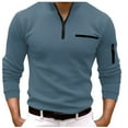 thumbnail image 1 of khonts Clearance,Men's White Quarter Zip Long Sleeve Polo Shirts Slim Fit Oversized Casual Tops Fall V-Neck Fashion T Shirts with Pocket Blue XXXL, 1 of 4