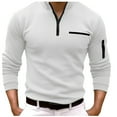 thumbnail image 1 of khonts Clearance,Men's White Quarter Zip Long Sleeve Polo Shirts Slim Fit Oversized Casual Tops Fall V-Neck Fashion T Shirts with Pocket White XXL, 1 of 4