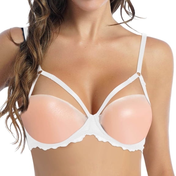khonts Demi Cup Support Bras for Women Lace See Through Lingerie Push up Bra Underwire Hollow out Bralettes White XL