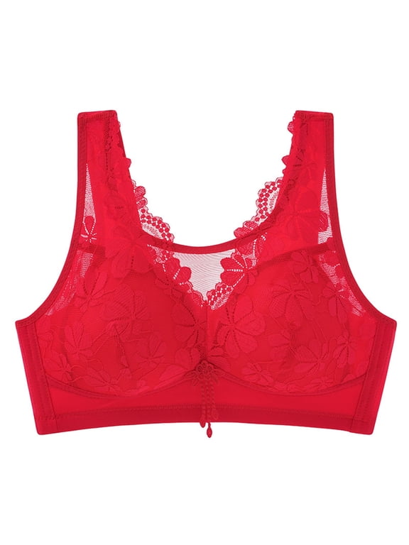 Lace Supportive Lift Bra for Women Padded Bra Push up Full Coverage Bra Comfort Wireless Bralettes Red 42