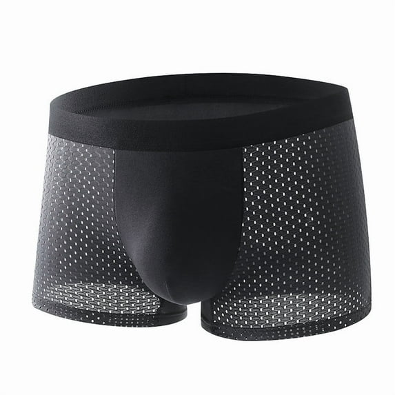 khonts,Men's Boxer Briefs Breathable Mesh Hollow Underwear Sexy Stretch Comfortable Underpants Black XXXXXL