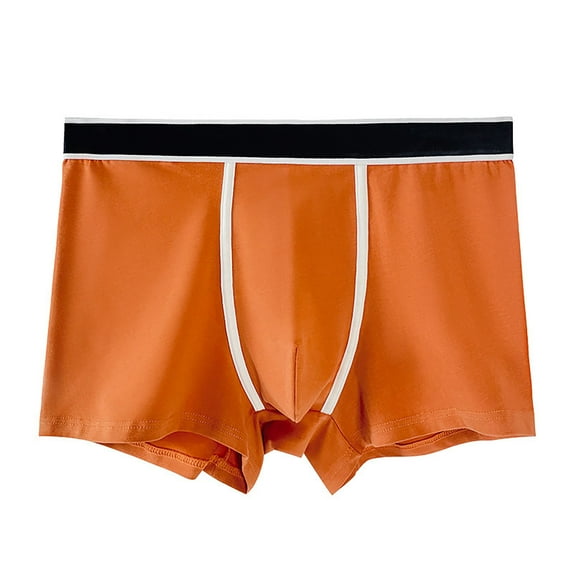khonts,Men's Boxer Briefs Breathable Soft Moisture Wicking Underwear with Fly Underpants Mid Waist Comfort Crotch Solid Undies Orange XXL