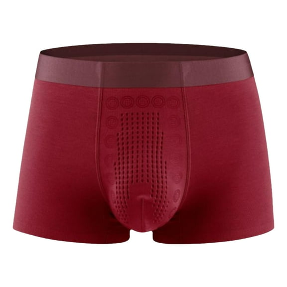 khonts,Men's Boxer Briefs Comfortable Soft Solid Color Underwear Breathable Four Corner Underpants Wine L