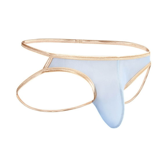 khonts,Men's Breathable Thongs Lightweight Mesh Briefs Thin Comfortable Bikini Underwear Light Blue XL