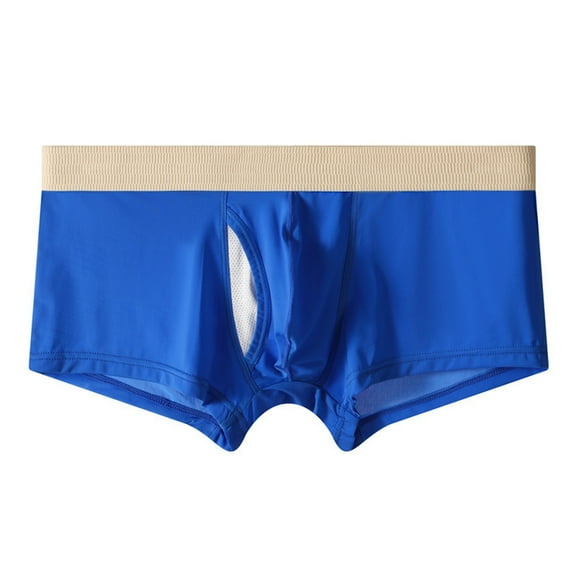 khonts,Men's Breathable Underpants Sexy Open Front Underwear Boxer Briefs Cut out Bikini Trunks Dark Blue M