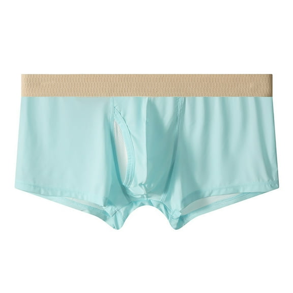 khonts,Men's Breathable Underpants Sexy Open Front Underwear Boxer Briefs Cut out Bikini Trunks Light Blue M
