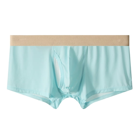 khonts,Men's Breathable Underpants Sexy Open Front Underwear Boxer Briefs Cut out Bikini Trunks Light Blue XL