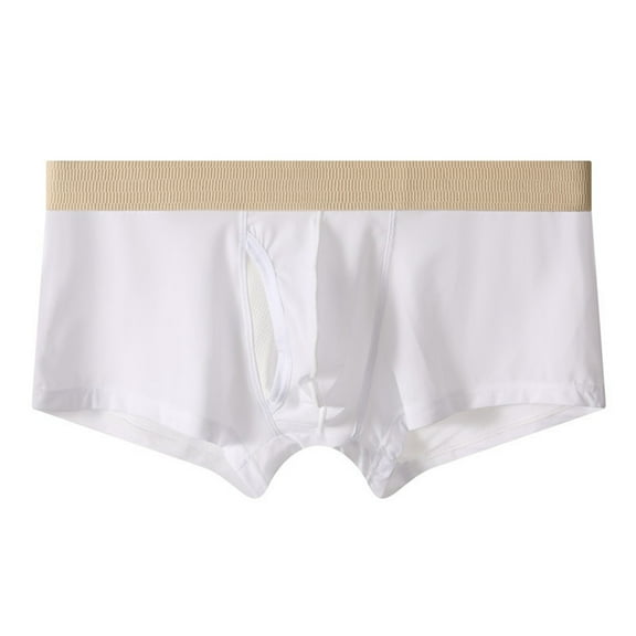 khonts,Men's Breathable Underpants Sexy Open Front Underwear Boxer Briefs Cut out Bikini Trunks White L