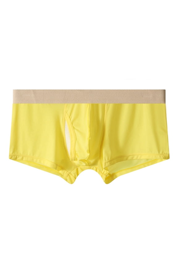 ,Men's Breathable Underpants Sexy Open Front Underwear Boxer Briefs Cut out Bikini Trunks Yellow L