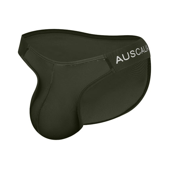 khonts,Men's Brief Sexy Mesh Low Waist Underwear U Convex Pouch Fun Breathable Underpants Green XL